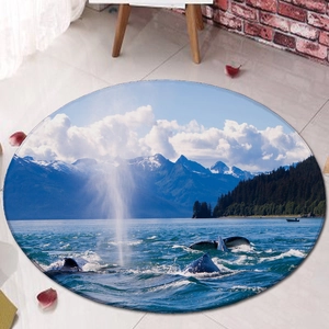 Oceaan Zeeleven Ronde Vloermat Polyester Flannel Absorberend Antislip Tapijt Voor Badkamer Woonkamer Dolfijn Walvis Ontwerp