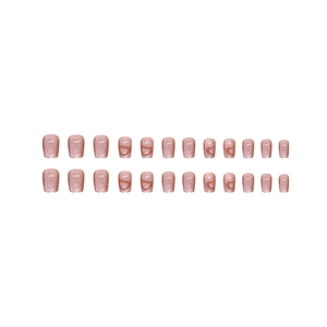 24pcs short square cat-eye heart press-on nails in dusty pink glitter finish
