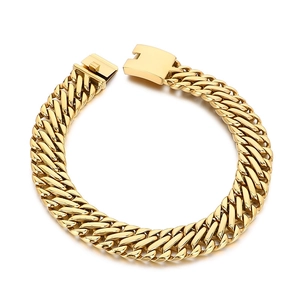 Heavy duty 23mm golden stainless steel woven curb link bracelet with box clasp