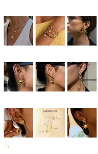 Detailed collection of celestial sun and moon jewelry in gold-tone titanium steel