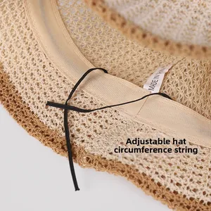 Close-up of breathable knit sun hat with internal sweatband and adjustable size cord
