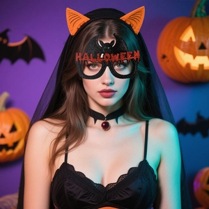 Halloween bat shaped glasses with red glitter letters for spooky party costume decoration