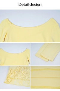 Macro detail of ribbed knit long sleeve top showing neckline, cuffs and rose lace trim