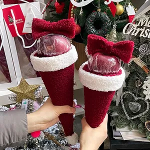 Christmas Apple Packaging Bag Plush Velvet Ice Cream Shape DIY Material Kit For Christmas Eve Festive Gift Decor