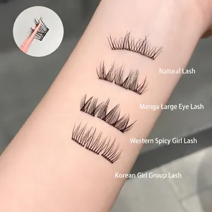 Five styles of black manga false eyelashes on arm for natural and dense curling effect