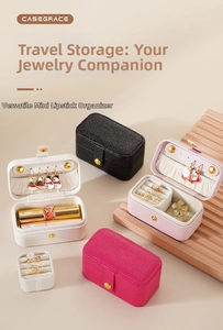 Mini PU leather travel jewelry case for lipsticks and rings in four vibrant colors