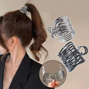 Hollow metal high ponytail claw clips in silver and gun black for elegant hairstyles