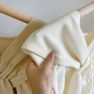 Chic beige and white ribbed knitted shawl collar wrap for women's spring summer outfits