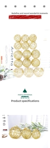 Detail of golden hollow wire Christmas ornaments with glitter coating and tree decor