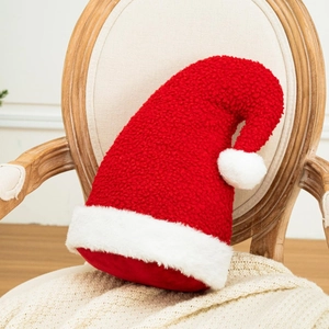Coussin En Forme De Bonnet De Noel Doux Molleton Sherpa Peluche Decoration Maison Ornement Festif Pour Canape Lit