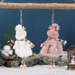 Plush Christmas angel hanging ornaments in pink and white for festive tree decoration