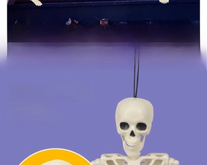 Detailed view of 40cm Halloween skeleton featuring movable jaw and flexible joints