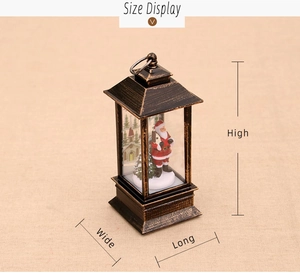 Detailed size specifications for a bronze vintage Christmas lantern with Santa miniature