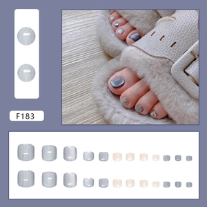 Faux ongles d'orteils bleu œil de chat avec paillettes, lot de 24 pièces modèle F183