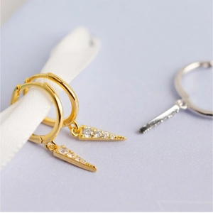 Minimalist gold S925 silver hoop earrings with a sparkling zircon triangle pendant
