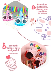 Pink and blue birthday party hats and polka dot glasses set for festive table settings