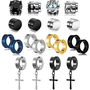 Detailed set of stainless steel earrings with cross pendants and zircon studs in various colors