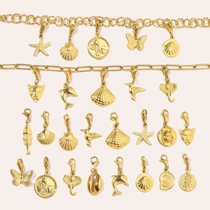 Golden titanium steel butterfly and marine animal charms with lobster clasps for necklaces