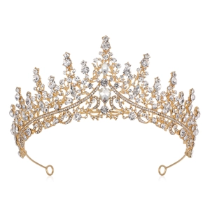 Elegant gold bridal crown with sparkling crystals for wedding and party hairstyles