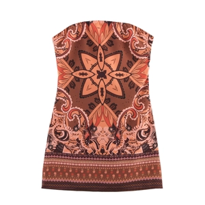 Robe Courte Bustier Imprimé Paisley Bohème Dos Nu Taille Haute Polyester Vacances Vintage Ethnique Femmes Été