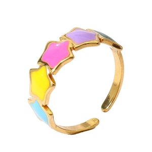 Colorful star enamel open ring with 18k gold plating in vibrant Dopamine style