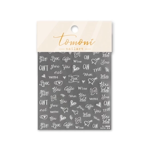 Dünne weiße Nagelsticker im handgezeichneten Stil mit eleganten Buchstaben und Herzen
