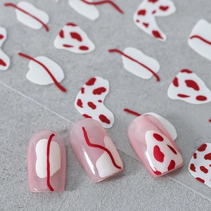 Adesivi Per Unghie Linee E Punti Rossi Astratti 5D Decalcomanie Arte Delle Unghie Adesive Stile Giapponese Decorazione Manicure