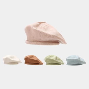 Knitted Beret Hat For Women Winter Warm Acrylic Rolled Edge Japanese Style Sweet Solid Color Soft Painter Cap Newsboy