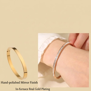 Fashionable 18K gold plated enamel bangle with hand-polished finish and crystal accents