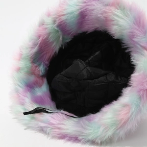 Women's colorful plush bucket hat with quilted lining and adjustable drawstring
