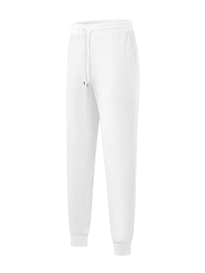 Detailed view of white waffle knit texture on men's jogger pants with drawstring waist