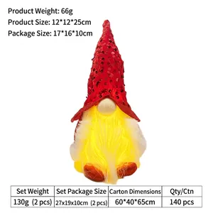 Detail of glowing Christmas gnome with red sequins and warm LED lights inside