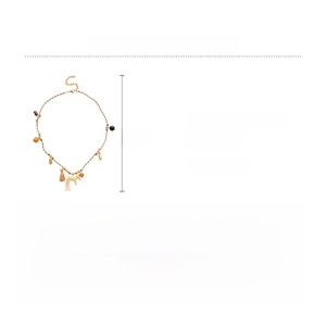Detailed spec sheet showing 54cm tassel horse necklace with glass and alloy materials