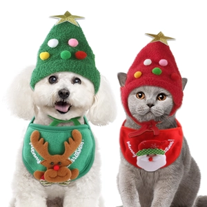 Pet Christmas Hat And Bandana Soft Plush Adjustable Christmas Tree Reindeer Santa Holiday Dress Up For Cats Dogs