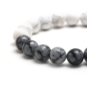 Men's 10mm yin yang beaded bracelet with black snowflake obsidian and white turquoise