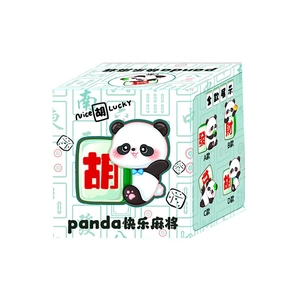Cute panda mahjong collectible figure packaging featuring four unique creative designs