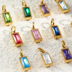 Rectangle 18K gold plated stainless steel birthstone pendants in assorted colors