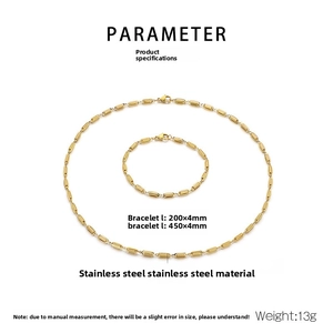 Specifications of golden stainless steel chain set with necklace and bracelet dimensions