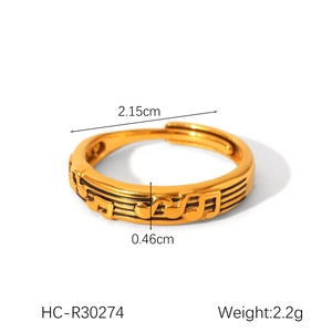 Detailed view of gold music note open ring with size 2.15cm and width 0.46cm