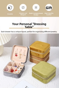 Close-up of velvet jewelry box featuring necklace hooks and ring storage slots