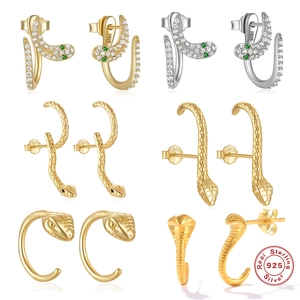 925 Sterling Silver Snake Hoop Earrings Irregular Geometric Jewelry With White Green Zircon For Women Fashion