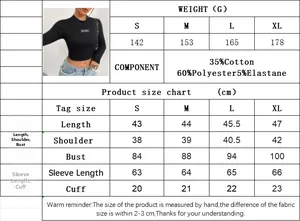 Größentabelle für das figurbetonte bauchfreie Langarmshirt mit Stehkragen in S-XL