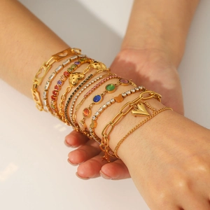 Elegant 18K gold plated stainless steel butterfly and heart charm bracelets for women