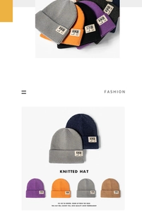 Vue détaillée de bonnets en maille de diverses couleurs avec écusson à lettres