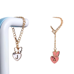Letter charms A and J with pink and white hearts for Stanley cup accessories