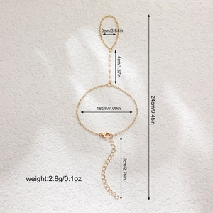 Detailed dimension guide for gold chain hand harness with pearls weighing 2.8g
