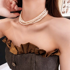 Mehrlagige Künstliche Perlenhalskette Für Damen Französisch Vintage Elegant Choker Mit Verstellbarer Legierungskette