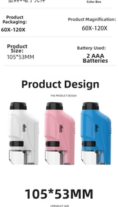 Close-up of portable microscope colors and detailed specifications for kids science kit