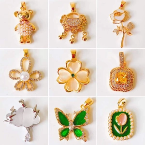 Selection of 18k gold plated necklaces with pearl and rose flower charms for women