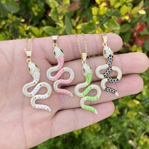 Enamel Snake Pendant Necklace Copper Micro Pave Zircon Stainless Steel Chain Animal Jewelry Women Gift